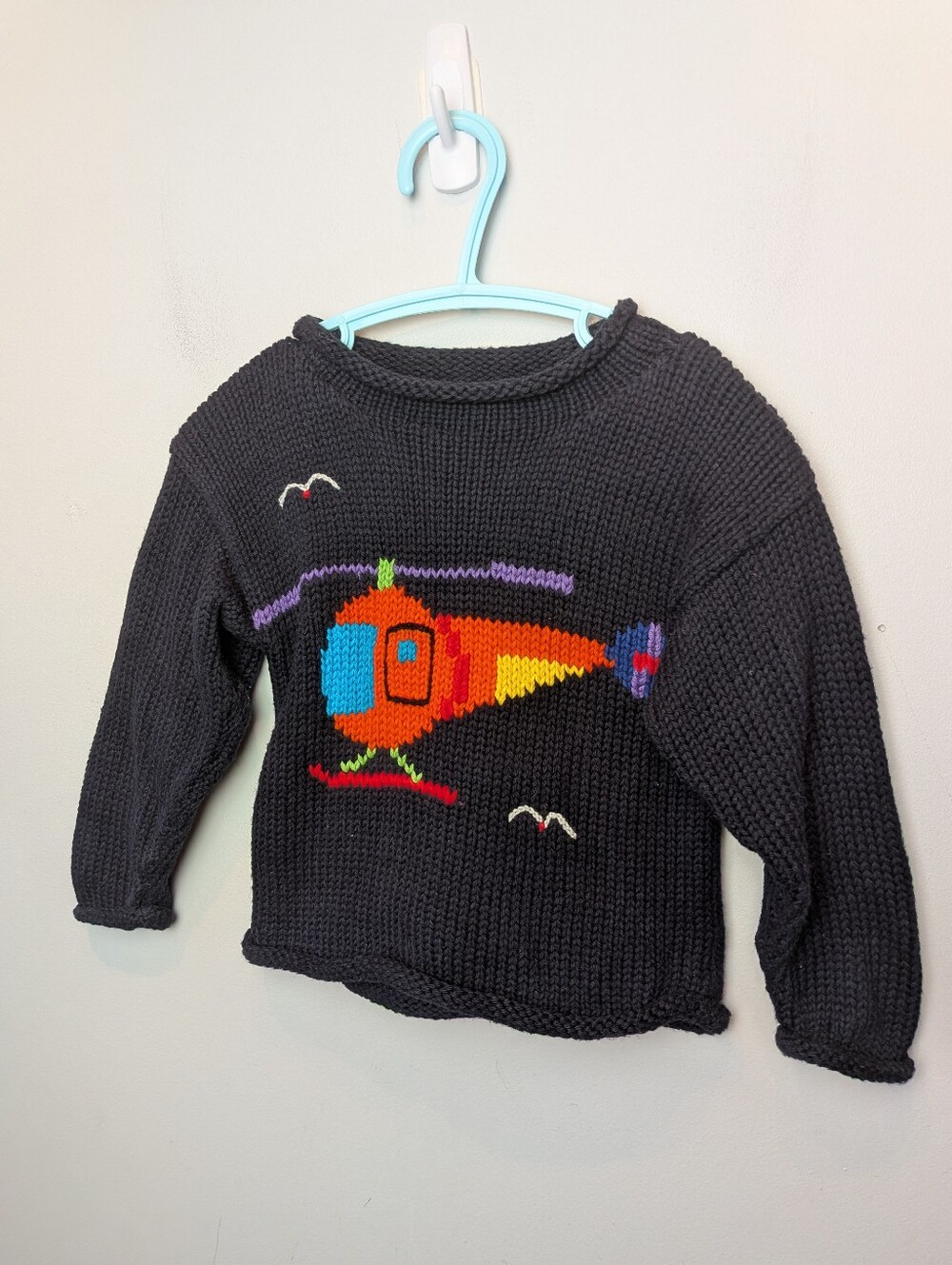 VTG Baby Boy Crewneck Crochet Tricot Size 12 Month 100% Cotton Made In PERU Blue